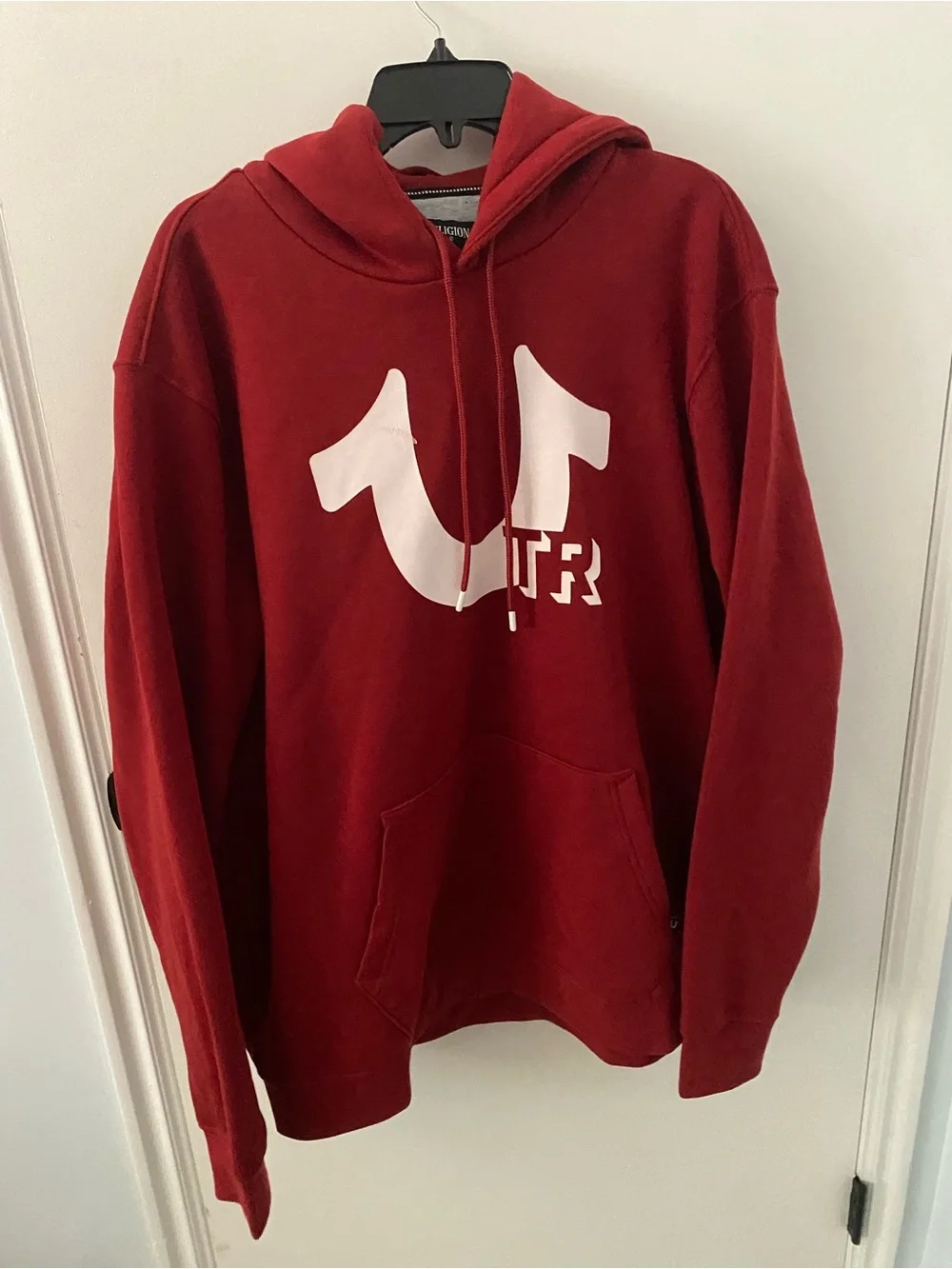 True Religion Men’s Red Crewneck Hoodie with White Logo